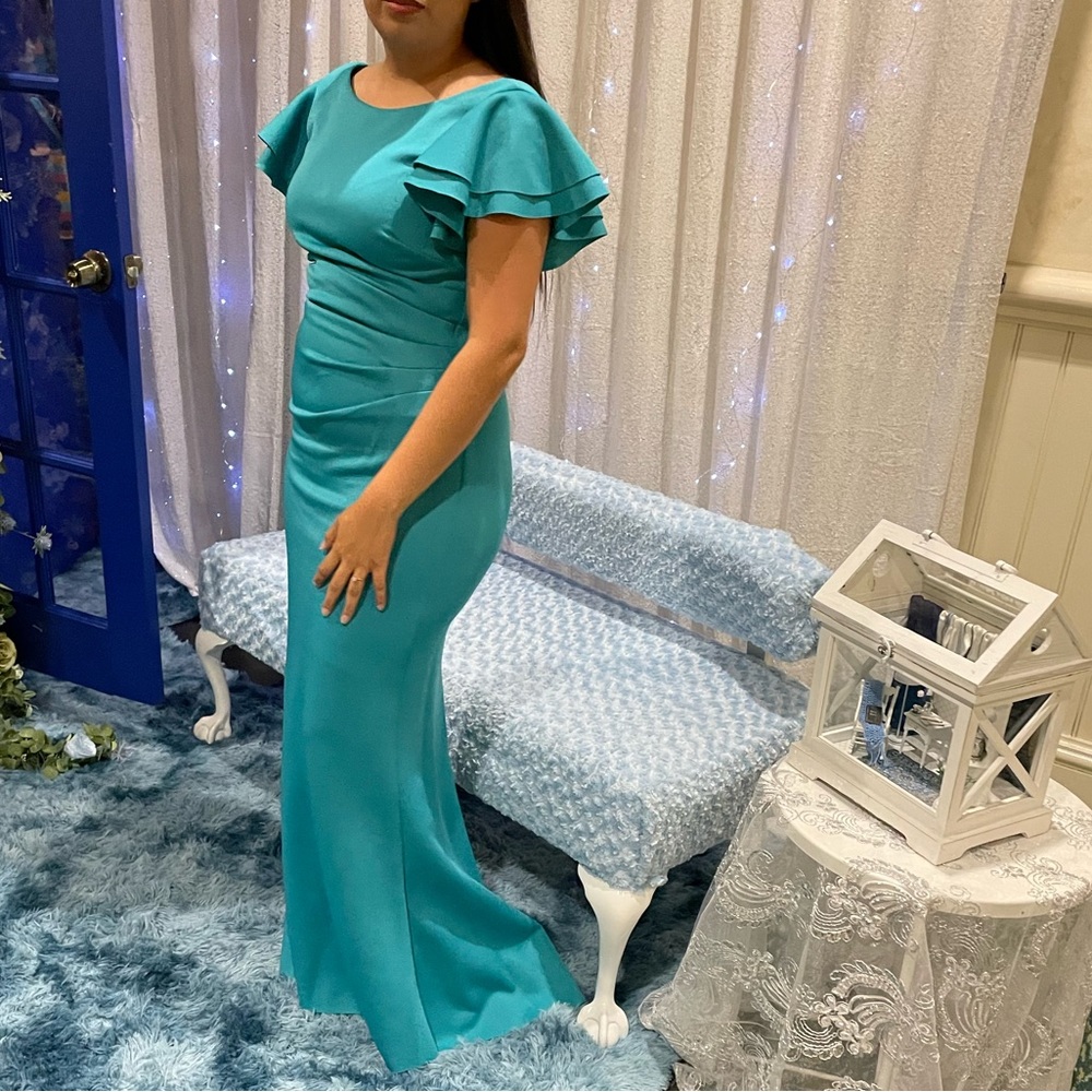 Unbranded green/ teal/ turquoise scuba evening gown!